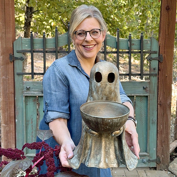 Antique Distressed Gold Finish Standing Ghost with Bowl
