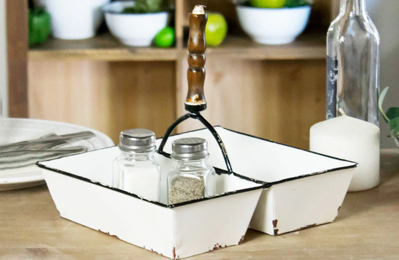 Enamel Serving Tray with Handle
