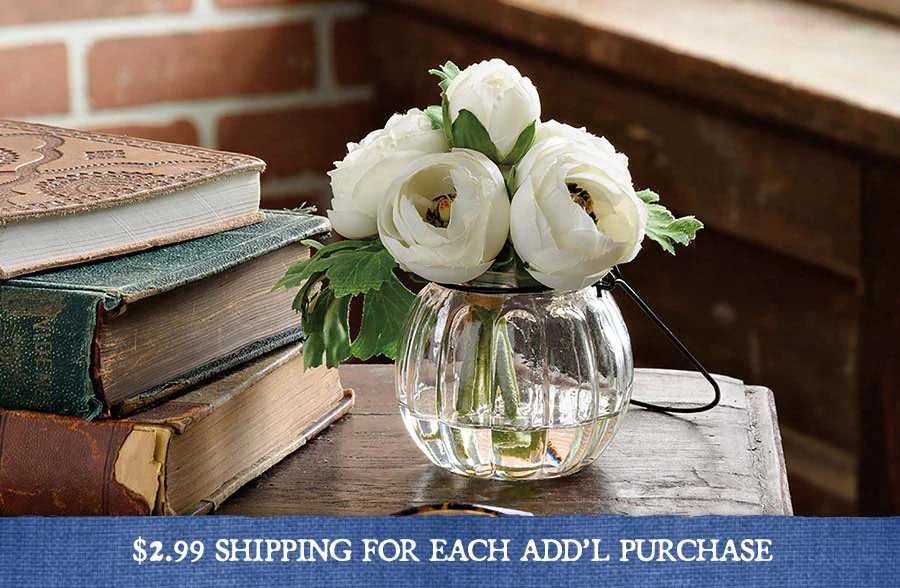 Faux White Ranunculus with Vase
