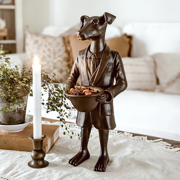 Bronze Handsome Standing Dog Bowl
