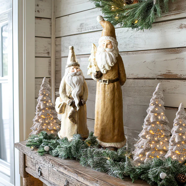 Distressed Tall Santa Figurines, Set of 2